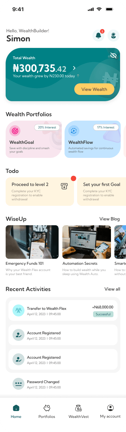 Wealthconomy home dashboard
